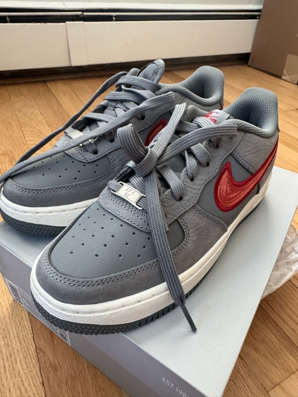 Nike Air Force 1 Low — Gray with Red Swoosh